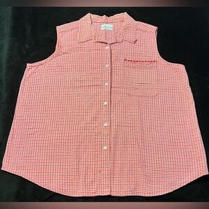 Vtg 90s Sears Basic Editions Red & White Gingham Sleeveless Button-Up Shirt 3XL